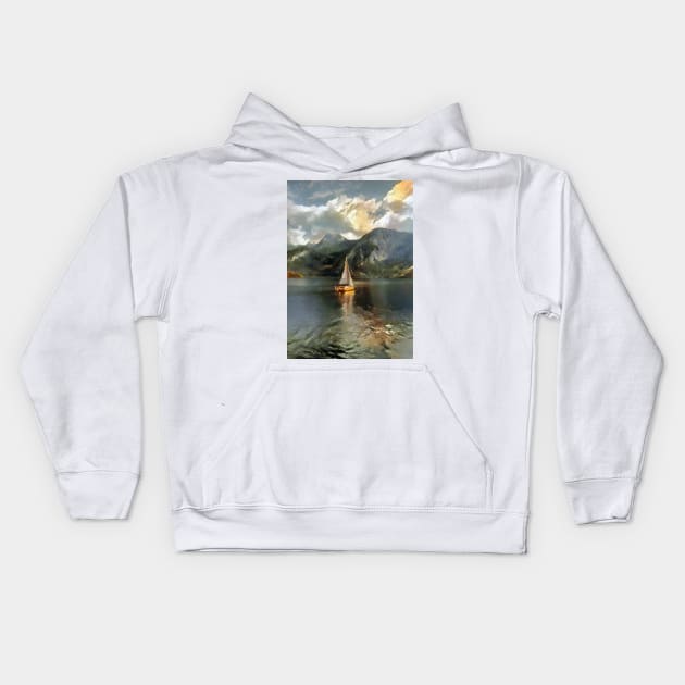 Vintage Sailboat in the lake Kids Hoodie by DSQuality Design